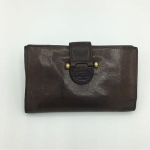 FOSSIL BROWN LEATHER WALLET WITH GOLD SNAP CLOSURE